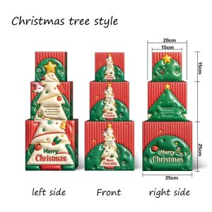 Christmas Decorative Gift Box Set 3pcs 3D Tree Candy Holder Party Table Display Thick Paper Decor