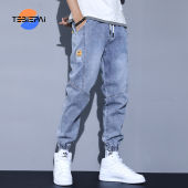 Mens Light-colored Jeans 2024 New Loose-legged Pants Overalls Harem Cropped Pants Trendy Casual Pants