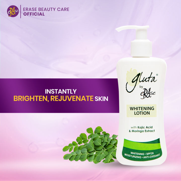 Gluta by Erase Whitening Lotion SPF 20 | with Glutathione, Kojic Acid &  Moringa Extract | Non-Sticky & Moisturizing | INSTANTLY BRIGHTER,  REJUVENATED SKIN | 100ml | Lazada PH