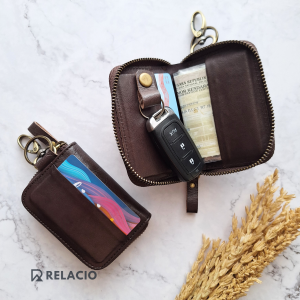 Dompet Kunci STNK Mobil Motor Keyless Kulit Sapi 3 Slot Kartu Simpel Leather Key Wallet Premium