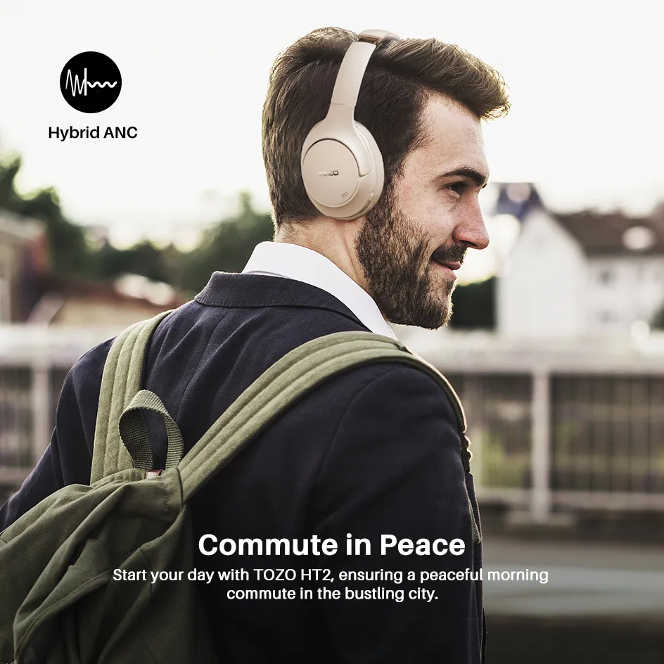 TOZO HT2 Hybrid Active Noise Cancelling Headphones Hi-Res Audio 60H  Playtime