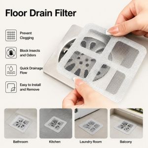 10pcs Floor Drain Patch Insect-proof Self-adhesive Bathroom Hair Filter NetAnti-blocking Mesh Net