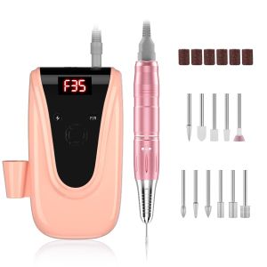 Rechargeable 35000 RPM Electric Nail Drill - Portable Professional Efile Kit for Acrylic Gel Nails Manicure Pedicure Polishing Shape Tools With 11Pcs Drill Bits (Pink)