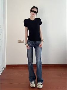 American Retro Low Waist Slim Straight Jeans for Women 2025 Autumn New Stretch Loose Slimming Floor-Length Pants