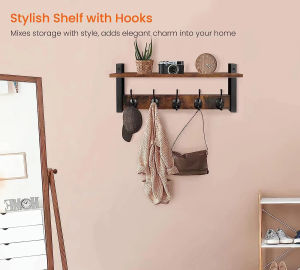 Key Holder Wall Mounted Mail Holder Key Hanging Rack with 10 Hooks Wooden Decorative Shelf Rustic
