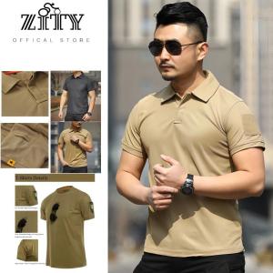 ZITY Mens Polo Shirt Quick-drying Sports Outdoor Tee Hiking Breathable T-shirt Black/Grey/Khaki/Green