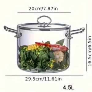INVADER 2.5/3.5/4.5L Glass Saucepan Stainless Steel Heat Resistant Glass Soup Pot Thickened Dual Handles Salad Cereal Bowl Kitchen Cooking Tools