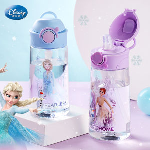 Disney Kids Water Bottle 470ml BPA-Free Plastic Tritan Thick Rubber Spout Leakproof Frozen Elsa Children Water Bottle Silicone Straw/Spout