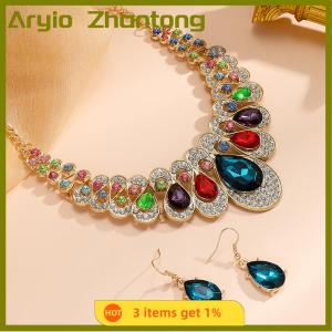 Aryio Jewelry Set Fashion Metal Sparkle Necklace Earring Set For Woman Party Jewelry Gift