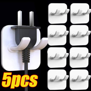 3/5Pcs White Plug Storage Hooks Wall Mounted Power Plug Storage Rack Self Adhesive Hanging Hanger for Electric Rice Cooker Plug Nail-Free Kitchen Power Plug Socket Holder Home Office Multifunction Hooks