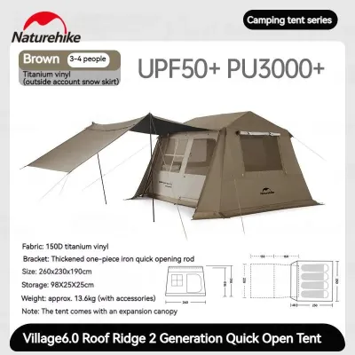 Tenda Camping Village 6.0 Gen 2 Naturehike CNK2300ZP021 Pop Up Tent Automatic Tenda Glamping Quick Open Estetik Keluarga Kemah Family Luxury Piknik