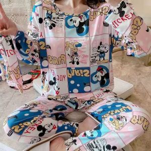 พร้อมส่ง 🌻 ลายการ์ตูน 🌻 ชุดนอน ผ้าคอตตอนแขนขายาว ชุดนอนคอตตอน ชุดนอนสไตล์เกาหลี ลายมาใหม่ E