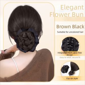 ERYRG Scrunchie Black Claw Hair Bun Updo Easy To Use Heat Resistant Synthetic Fake Hair Bun Natural Natural Glossy Flower Bun Head Wig Woman