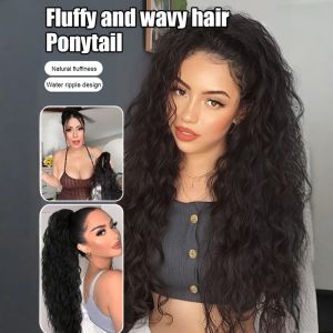 Water Ripple Curls Waterfall Half Tie High Ponytail Wig Scrunchie Clip Female Fluffy Hair Enhancement Artifact Fountain Long Braid Hair Accessories水波纹长卷发蓬松马尾接发