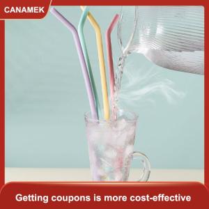 【CANAMEK】 4pcs cấp thực phẩm đầy màu sắc Silicone ống hút cho trẻ em uống nước uống nước trái cây cong ống hút tái sử dụng Cocktail ống hút