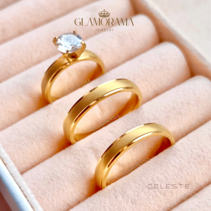 Glamorama Couple Rings: "Celeste" Engagement & Wedding Ring Set