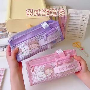 INS Double Sided Pen Bag Pencil Case Special Macaron Color Dual Canvas Pocket Storage Bag Pouch Stationery School Travel girl gift