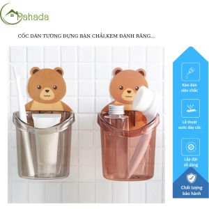 Cốc đựng bàn chải kem đánh răng hình gấu PAHADA kèm miếng dán tường siêu tiện lợi