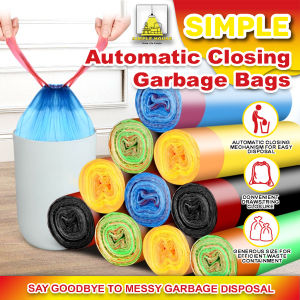 𝗦𝗜𝗠𝗣𝗟𝗘 Automatic Closing Tie On Garbage Bag With Rope Easy Pull 45cmx50cm DRAWSTRING Cleaning Trash Bags Dustbin