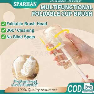 Cup Brush Hangable Long Handle Foldable Silicone Bottle Brush Household Kitchen Cleaner