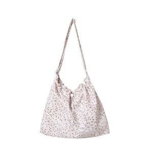 JESJELIU Large capacity Canvas Bag Reusable Simple Versatile Underarm Handbag Creative Flower Floral Printing Single Shoulder Bag