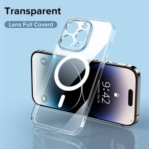 Kisscase Ban Đầu Magsafe HD trong suốt Trường Hợp Đối Với Iphone15 14 Pro Max 14 Cộng Với 13 12 11 XR X XS Max Ống Kính Khung Bảo Vệ Chống Sốc Không Dây Sạc Cứng PC lưng điện thoại Bìa