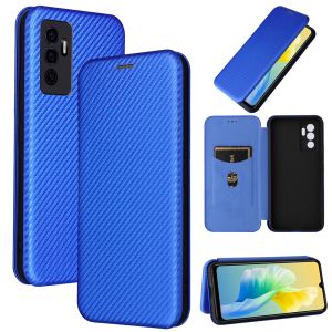 สำหรับ Vivo V23E V23 V21E 4G V21 4G V21 5G V20 V20 Pro V20เคสโทรศัพท์ SE คาร์บอนไฟเบอร์แข็งแรงแม่เหล็กพร้อมช่องเสียบเคสโทรศัพท์มือถือเคสแบบพับปิดได้
