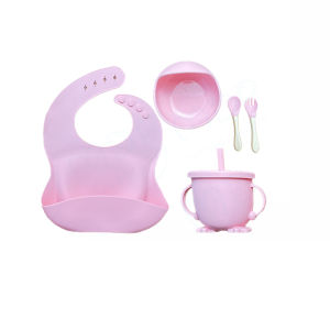 【Local shipment】Baby Feeding Utensils 5PCS/SET Food Grade Silicone BowlBibSippy CupSppon & Fork Toddler Self-feeding Tools High Quality Anti-fall Kids Feeding Tableware Baby Accessories