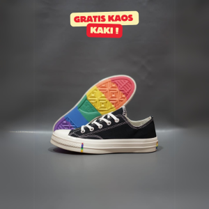 SEPATU CNVRS 70S LOW PELANGI PUTIH POLOS SOL GLOSSY 37-43 SNEAKERS RAINBOW WHITE
