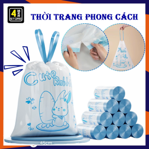 Cuộn 15 Túi Rác Dây Rút Hình Thỏ Dễ Thương - Túi Đựng Rác Loại Siêu Dày Dai Chắc Chắn Size 45 x 50cm / Bao Đựng Rác Túi Để Rác In Hình Tiện Dụng