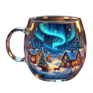 Dishwasher Safe Hand Painted Glass Mug Holiday Themed Drinking Coffee Cup For Everyday Use And Festives Occasion