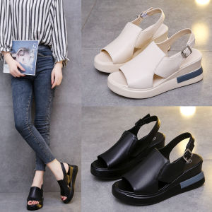 [Free Shipping] New Summer Thick-Soled Wedge-Heeled Large-Size Sandals For Trendy Women Fashionable Open-Back Fish-Mouth Shoes Height-Increasing Platform Shoes