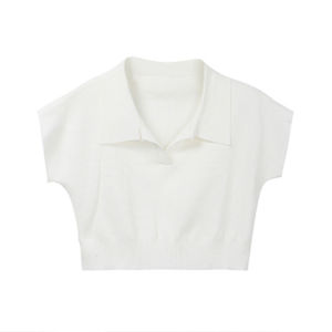 VEVE Summer Short Sleeve POLO Shirt Cropped Knit Sweater Lapel Top