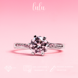 Lulu Moissanite Jewelry - Perhiasan Wanita Cincin Berlian Moissanite 1 Carat Lapis Emas 18K - Jenie Round Cut Moissanite Ring 1CT/2CT Sertifikat GRA
