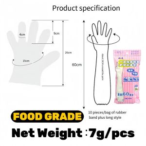 Foodgrade Plastic Gloves Dishwashing Cleaning Kitchen Clear Elbow Length Glove Sarung Tangan Panjang CPE Pita Elastis