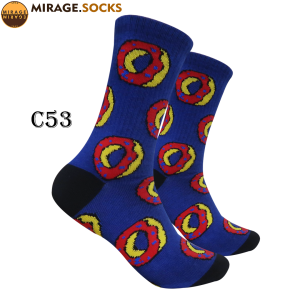 Kaos Kaki Oldschool - Kaos Kaki Skate Donut Merah Kuning Dasar Biru - 4LAYER BENANG - C53