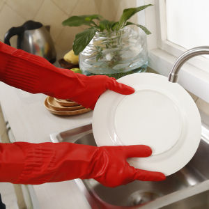 LONG SIZE THICK Home Multipurpose Household Natural Latex Dish Clothes Washing Gloves Rubberized Heavy Duty