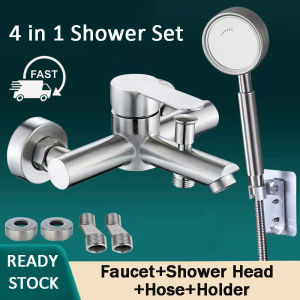 【SG Stock】4 In 1 Shower Head Set Bathroom Shower Faucet Cold Hot Water Mixer Triple Valve Nozzle Tap Bathtub Faucet Set Accessories