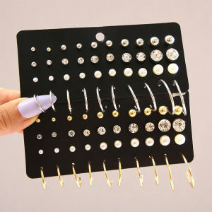 shiqinbaihuo 20 Cặp Phụ Nữ Của Bông Tai Đặt Bông Tai Ngọc Trai Cho Phụ Nữ Bohemian Đồ Trang Sức Thời Trang Hình Học Pha Lê Stud Bông Tai