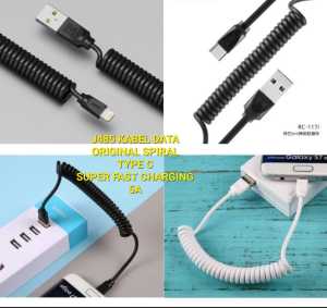 J485 ORI KABEL DATA SPIRAL 5A USB TIPE TYPE C SUPER FAST CHARGING SPRING GULUNG LIPAT CABLE cas CASA