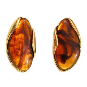 Trendy Geometric Shaped Ear Studs Stainless Steel Resin Earrings Fashion Handmade Ear Accessories For Everyday Wear