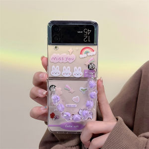 Cute Cartoon Armband Casing Samsung Galaxy Z Flip 4 Z Flip 3 5G Z Flip 4 Zflip3 Hinge Hard PC 3 In 1 Shockproof Protective Samsung