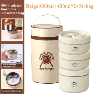 1000ml Stainless Steel Insulated Lunch Box Microwave Heated Student Portable Soup Bowl Hot Food Bento Portable Stackable Thermal Lunch Box Stainless Steel