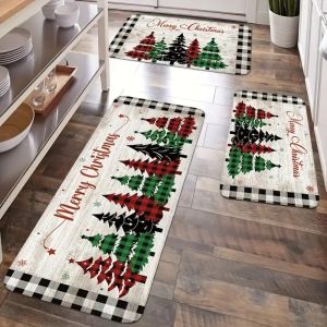 PENTU Xmas Tree Pattern Christmas Kitchen Rugs Santa Claus Home Decoration Christmas Entrance Carpets Gingerbread Non-slip Xmas Floor Mats Balcony Bathroom