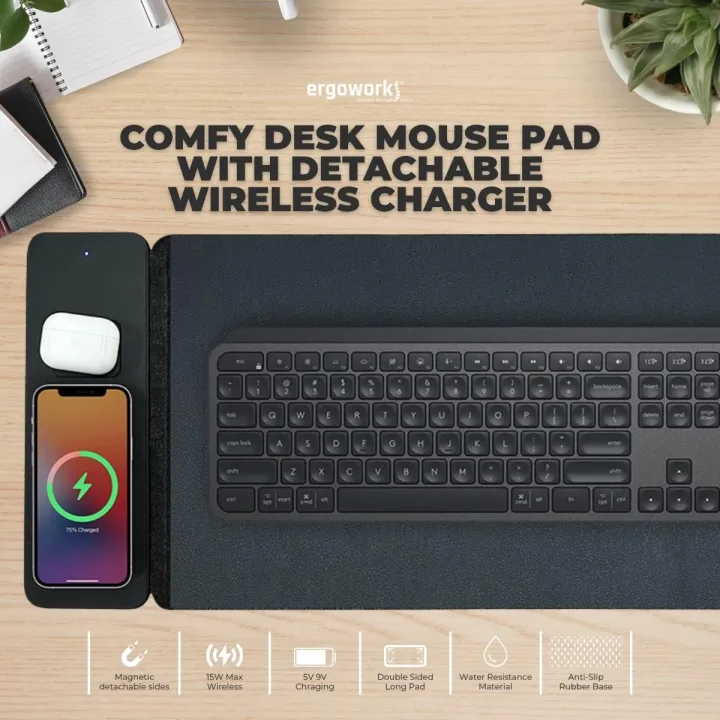 ERGOWORKS Desk Mat Table Protector - EW-DMWLPD - DESK MAT W W/L CHARGER MOUSE PAD