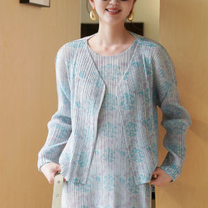 7753 One Size (45-75kg) Summer Pleated High Draping Floral Printing And Dyeing Elegant Commuter Coat [Without Dress]