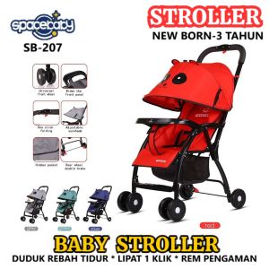 Kereta Dorong Bayi Spacebaby SB207 New Born-20kg Sandaran Multi Posisi Lipat 1-Tombol Baby Stroller