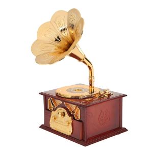 CUTE ELVES European-style Gramophone Model Music Box Phonograph Shape Gramophone Model Retro Gramophone Drawer Music Box Aesthetic Office Decoration Classical Phonograph Drawer Music Box Office Decor