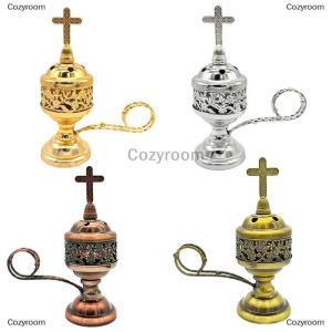 [COD] Cozyroom Vintage Metal Cross Incense Indoor Sandalwood Hollow Charcoal Incense Ornament Home Church Decoration