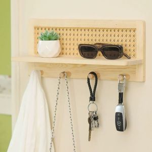 QFV5F ไม้แข็งสีทึบ ตะขอกุญแจไม้ อุปกรณ์ติดผนัง การประหยัดพื้นที่ ตะขอแขวนเสื้อผ้าหลังประตู สร้างสรรค์และสร้างสรรค์ ตกแต่งด้วยการตกแต่ง ชั้นวางของไม้ติดผนัง บ้านในบ้าน